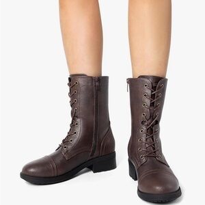 Brown Lace-Up Mid/Calf Boots